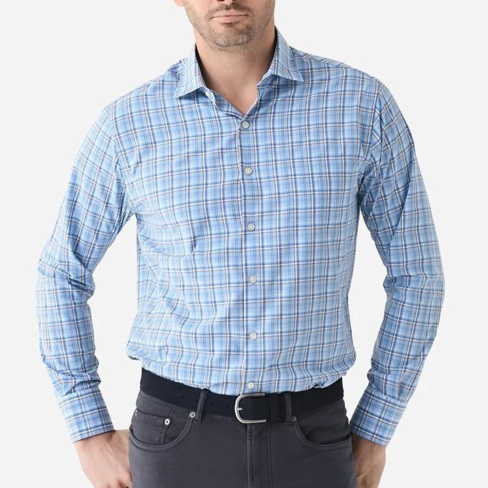 Peter Millar Crown Sport Summer Comfort Plaid Shirt Mens XXL Blue MF23W46LTPP